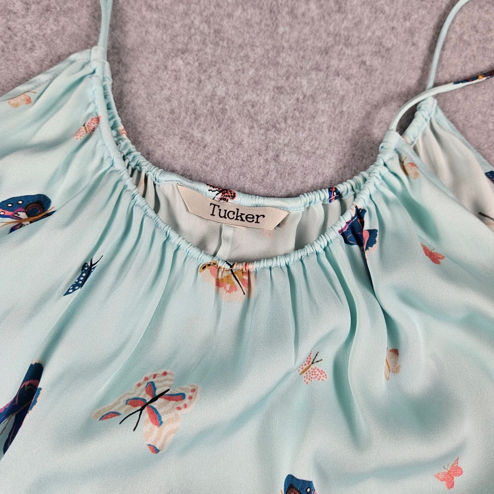 Tucker Silk Butterfly Print Camisole Top Light Blue Spaghetti Strap XL Flowy - Picture 2 of 8